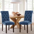 COLAMY Button Tufted Dining Chairs Set of 4, Parsons Upholstered Fabric Dining Room Chairs Kitchen Chairs with Wood Legs and Padded Seat, Taupe