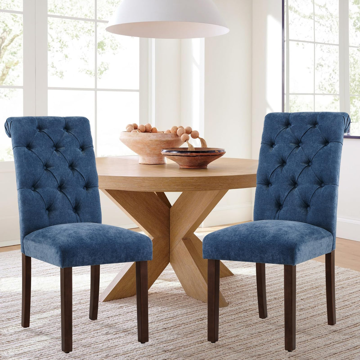 COLAMY Button Tufted Dining Chairs Set of 4, Parsons Upholstered Fabric Dining Room Chairs Kitchen Chairs with Wood Legs and Padded Seat, Taupe
