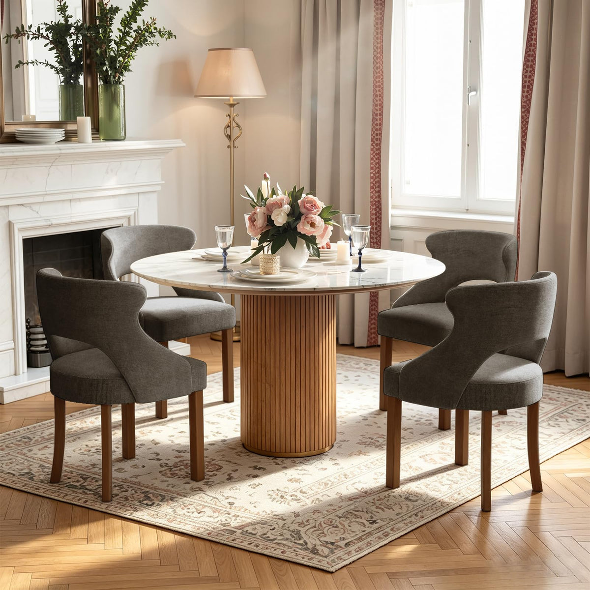 Wooden Dining Chairs Set of 4,Modern Fabric Upholstered Dining Room Chair Kitchen Side Chairs with Solid Wood Legs,Mid Century Farmhouse Dinner Chairs for Kitchen Dining Room,Restaurant,Green