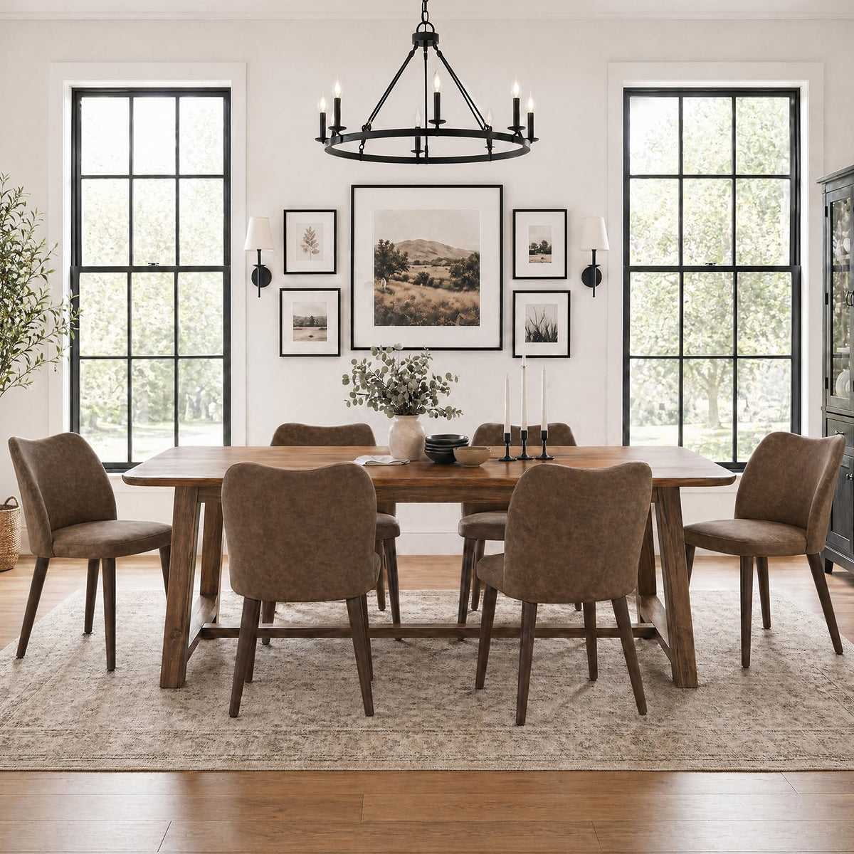 COLAMY Upholstered Dining Chairs Set of 6, Modern Kitchen & Dining Room Chairs with Curved Back, Fabric Padded Seat and Solid Wood Legs, Side Chairs for Restaurant, Cafe & Home, Beige