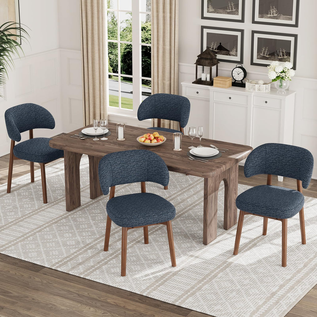 MALOL Wooden Dining Chairs Set of 4, Modern Upholstered Dining Room Kitchen Side Chairs with Curved Open Back for Living Room/Restaurant/Cafe, Brown
