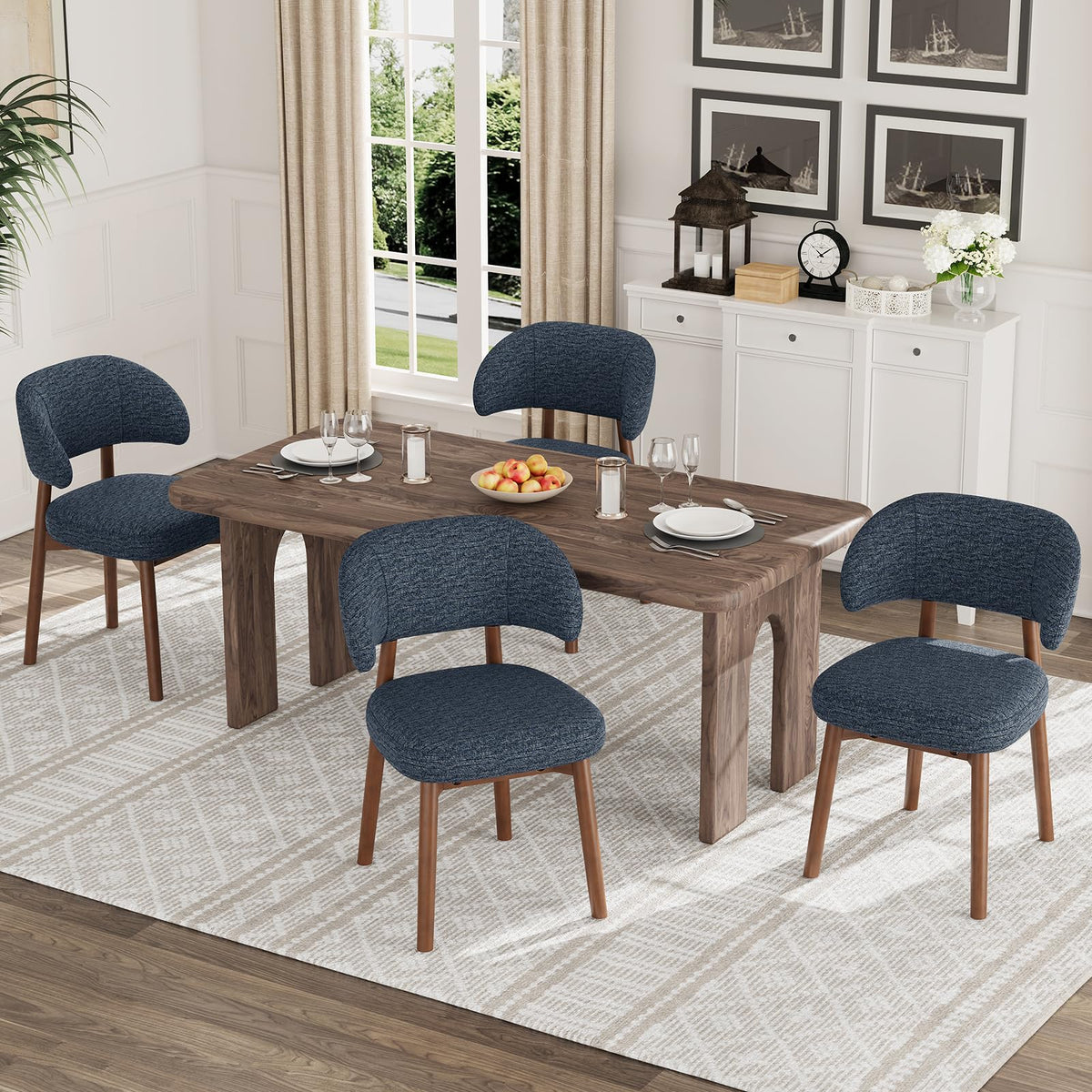 MALOL Wooden Dining Chairs Set of 4, Modern Upholstered Dining Room Kitchen Side Chairs with Curved Open Back for Living Room/Restaurant/Cafe, Brown
