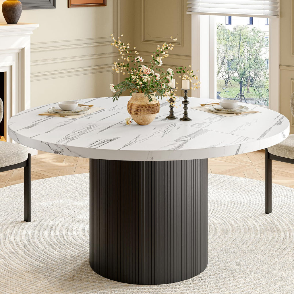 ONBRILL 47 Inch Round Dining Table for 4-6, Walnut