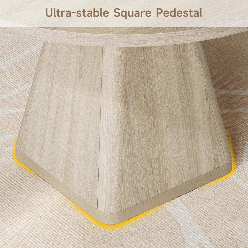 ONBRILL 47 Inch Round Dining Table for 4-6,Square Pedestal Base,Oak