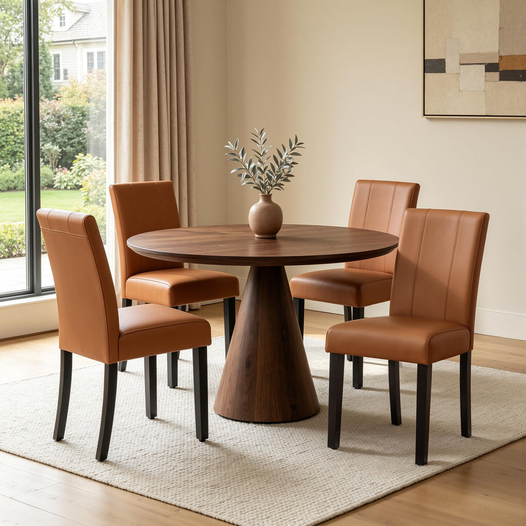 CHUN YI Dining Chairs Set of 4, Faux Leather Dining Room Chairs, Upholstered Modern Kitchen Parsons Chairs for Dining Room with Sturdy Wood Legs, Black (Only Chair)
