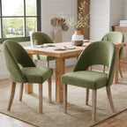 Wooden Dining Chairs Set of 4, Green Chenille Kitchen Dining Chairs