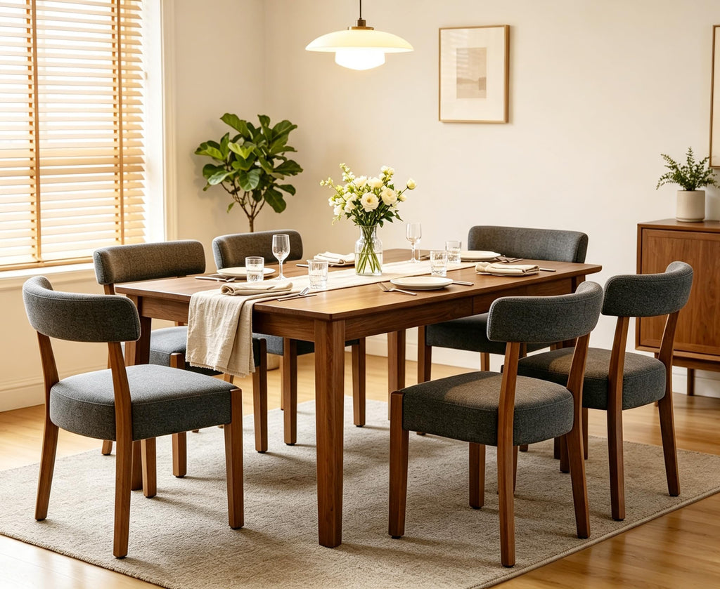 RNKSFX Modern Dining Chairs Set of 4, Faux Leather Upholstered Kitchen & Dining Room Chairs, Mid Century Modern Wooden Dining Chairs Oversized Sturdy Rounded Chairs Curved Back, Beige