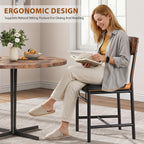 Jocoevol Industrial Dining Chairs Set of 4 - Upholstered Dining Room Chairs with PU Leather, Kitchen Chairs with Wooden Backrest and Thickened Metal Legs, for Dining Room, Living Room（Rustic Brown）
