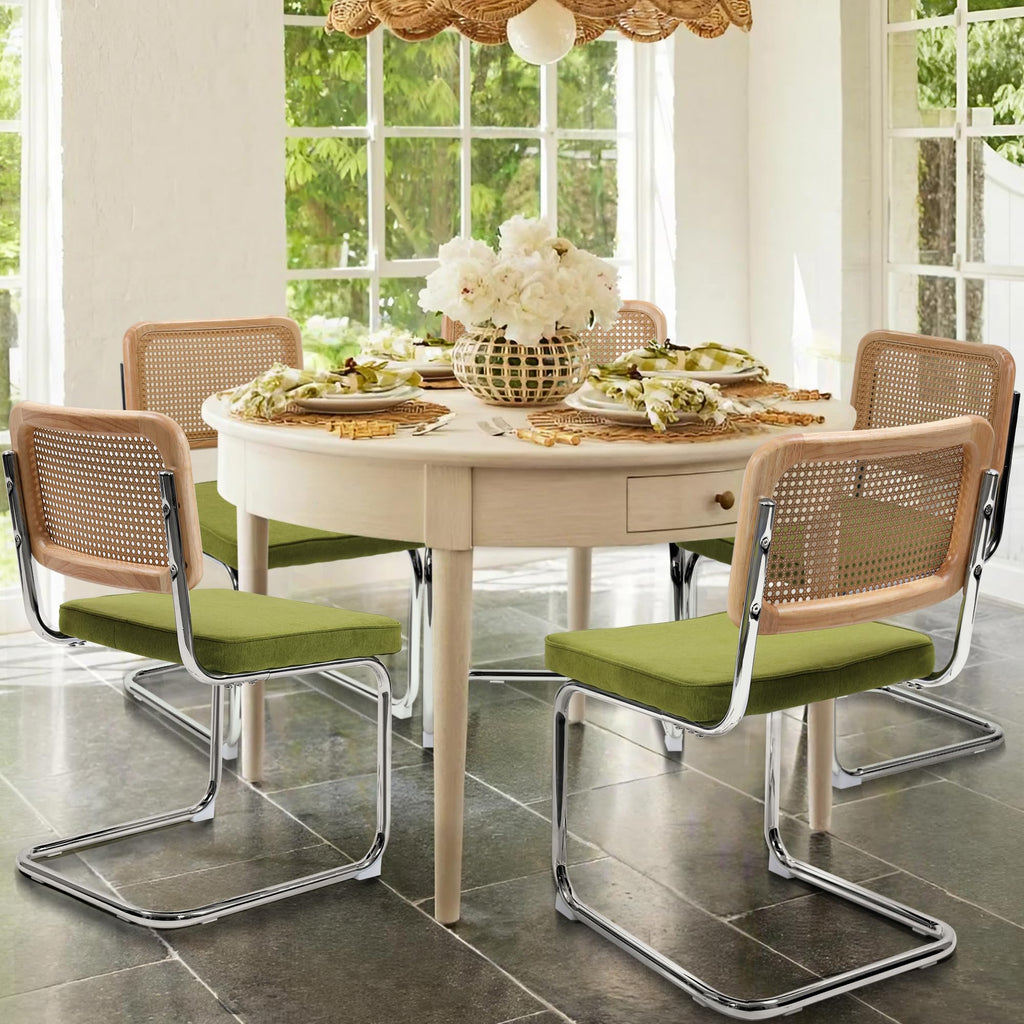 KROFEM Dining Chairs Set of 4,Modern Rattan Kitchen Chairs,Green