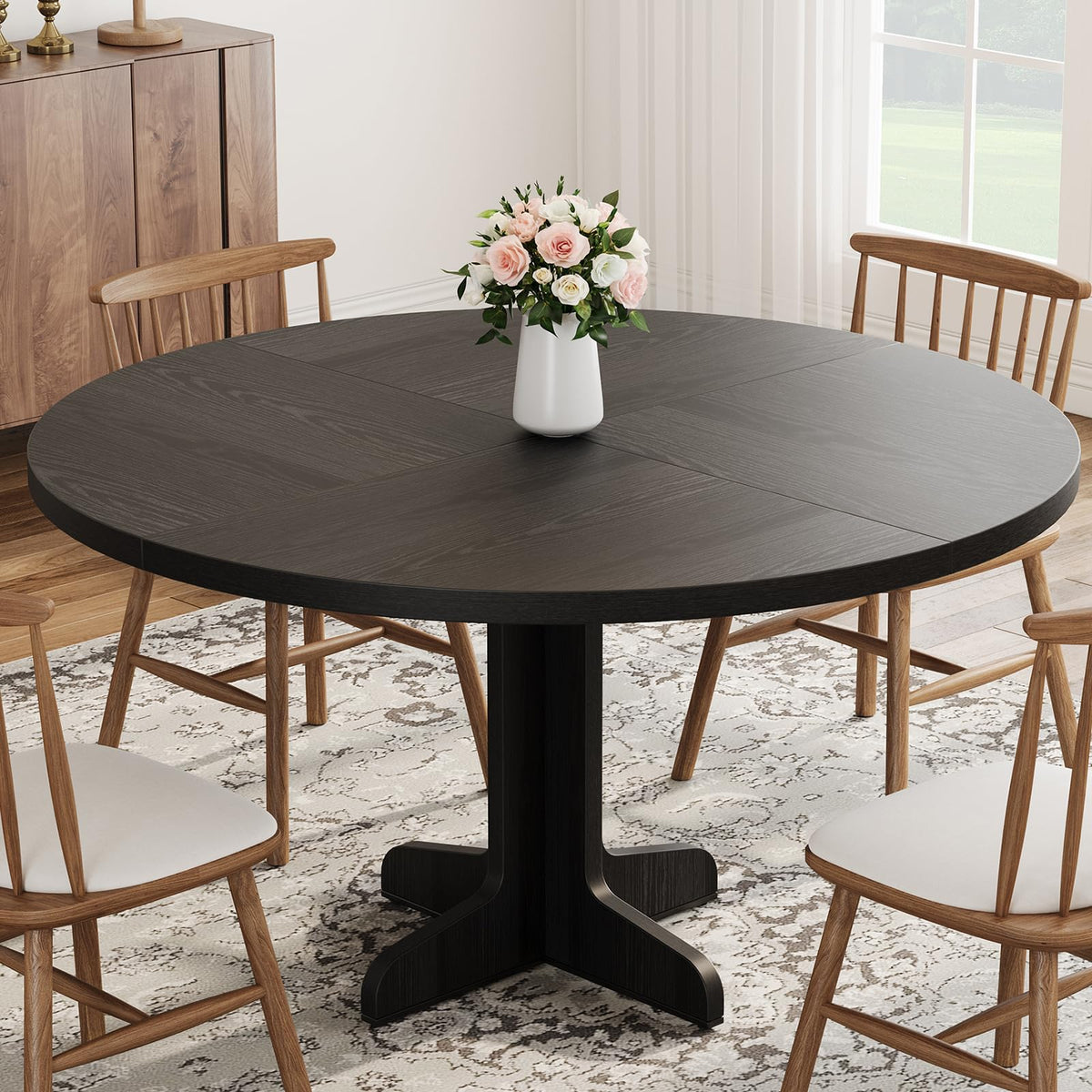 47" Round Dining Table for 4, Farmhouse Kitchen Dining Room Table, Grey