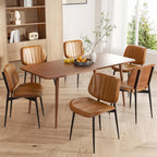 Dining Chairs Set of 2, Mid Century Modern Dining Room Chair, Upholstered Faux Leather Kitchen Chairs with Walnut Bentwood Back and Metal Legs for Kitchen Dining Room Living Room, Black