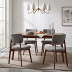 COLAMY Dining Chairs Set of 2, Mid Century Modern Upholstered Kitchen Chairs with Solid Red Oak Wood Legs, Textured Fabric Dining Room Accent Chairs for Small Spaces, 300 lbs Capacity,Walnut,Oatmeal