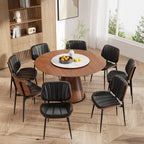 Dining Chairs Set of 2, Mid Century Modern Dining Room Chair, Upholstered Faux Leather Kitchen Chairs with Walnut Bentwood Back and Metal Legs for Kitchen Dining Room Living Room, Black