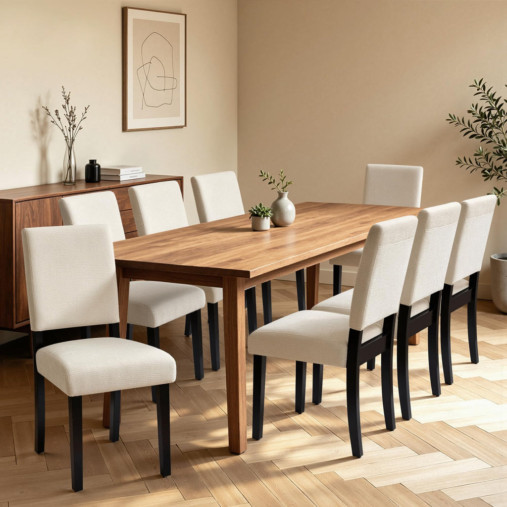 CHUN YI Dining Chairs Set of 4, Upholstered Dining Room Chairs, Modern Farmhouse Parsons Chairs with Solid Wood Legs & Fabric Padded Seat for Kitchen/Living Room/Restaurant, Beige