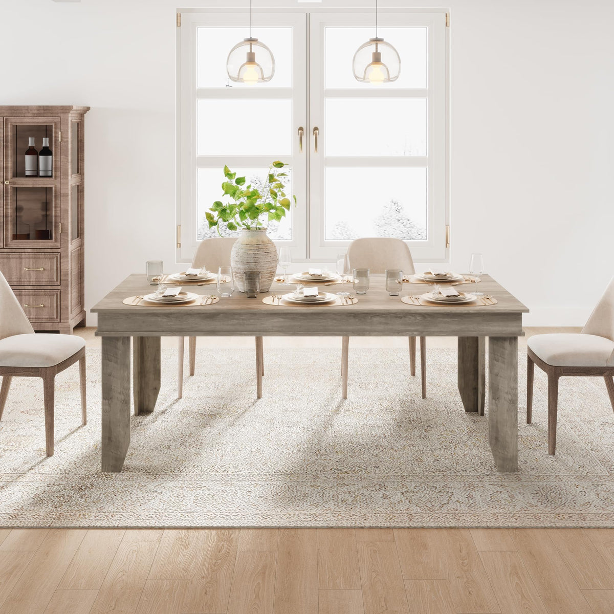 GarveeHome Farmhouse Dining Table for 4-6 People, 63 in Long Kitchen Tables