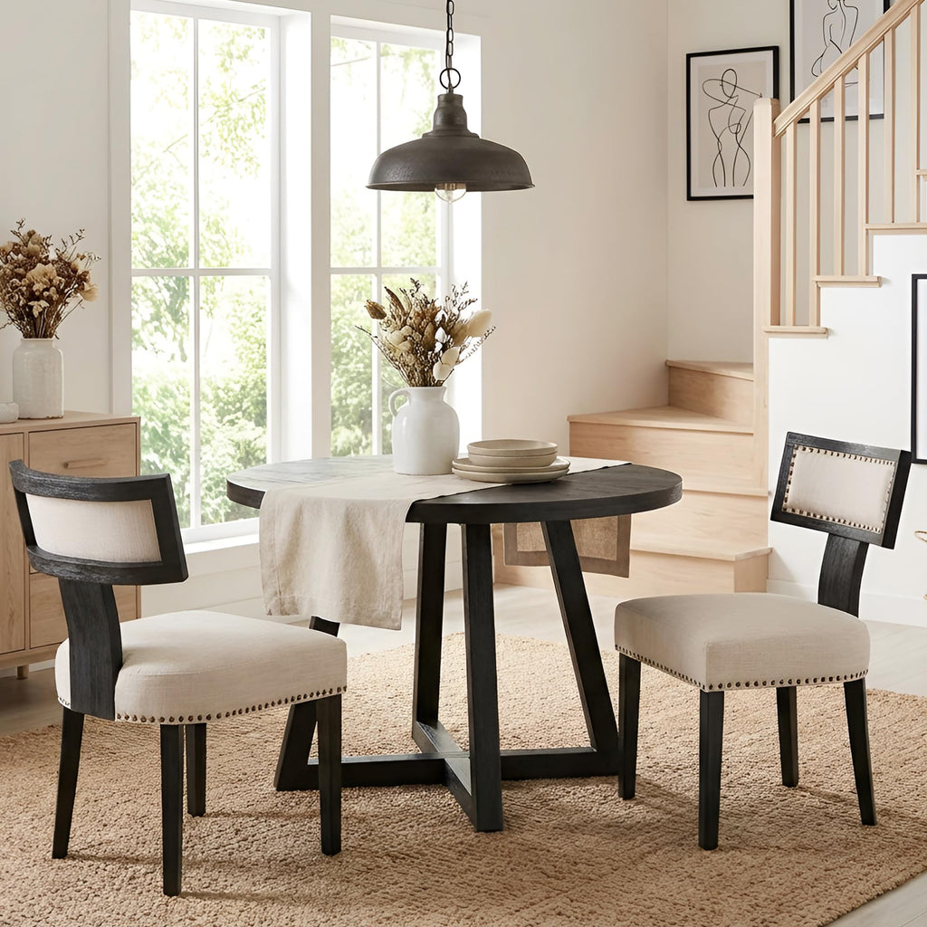 HNY Mid Century Modern Dining Chairs Set of 4, Upholstered Linen Kitchen & Dining Room Chairs with Ergonomic Curved Backrest, Solid Wood Legs, Farmhouse Accent Chair for Home, Apartment, Beige
