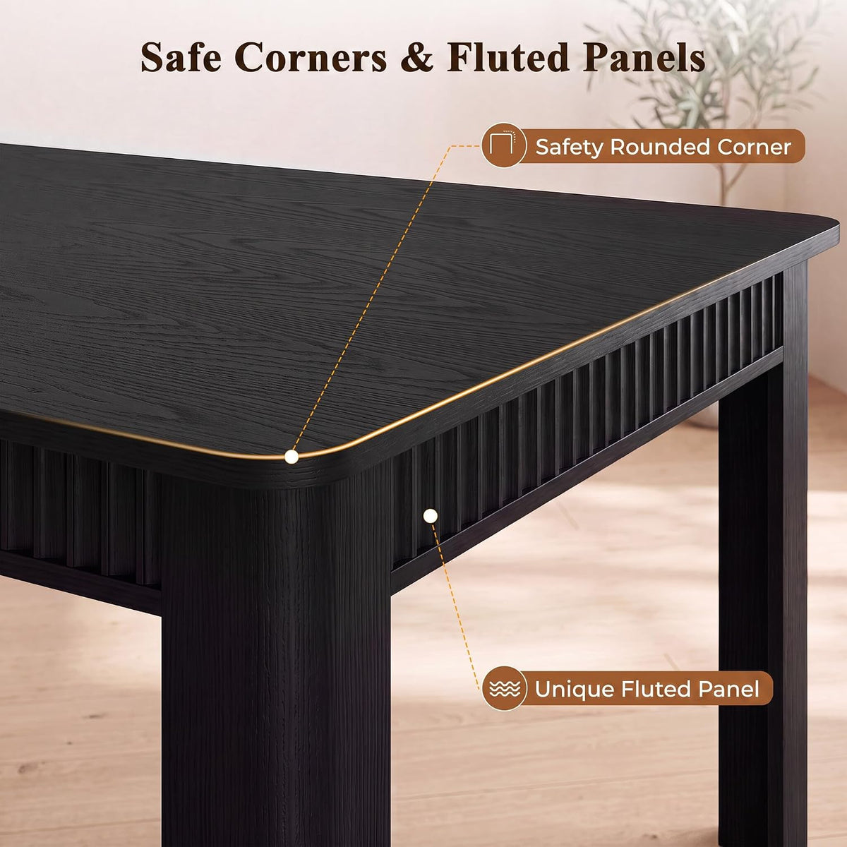 MapleGrace 70" Rectangle Dining Table for 6-8, Wooden Kitchen Table, Black