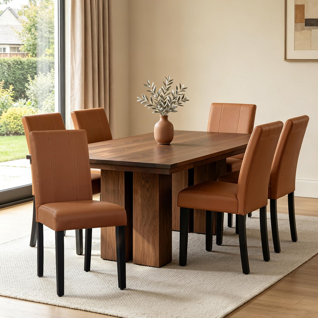 CHUN YI Dining Chairs Set of 4, Faux Leather Dining Room Chairs, Upholstered Modern Kitchen Parsons Chairs for Dining Room with Sturdy Wood Legs, Black (Only Chair)