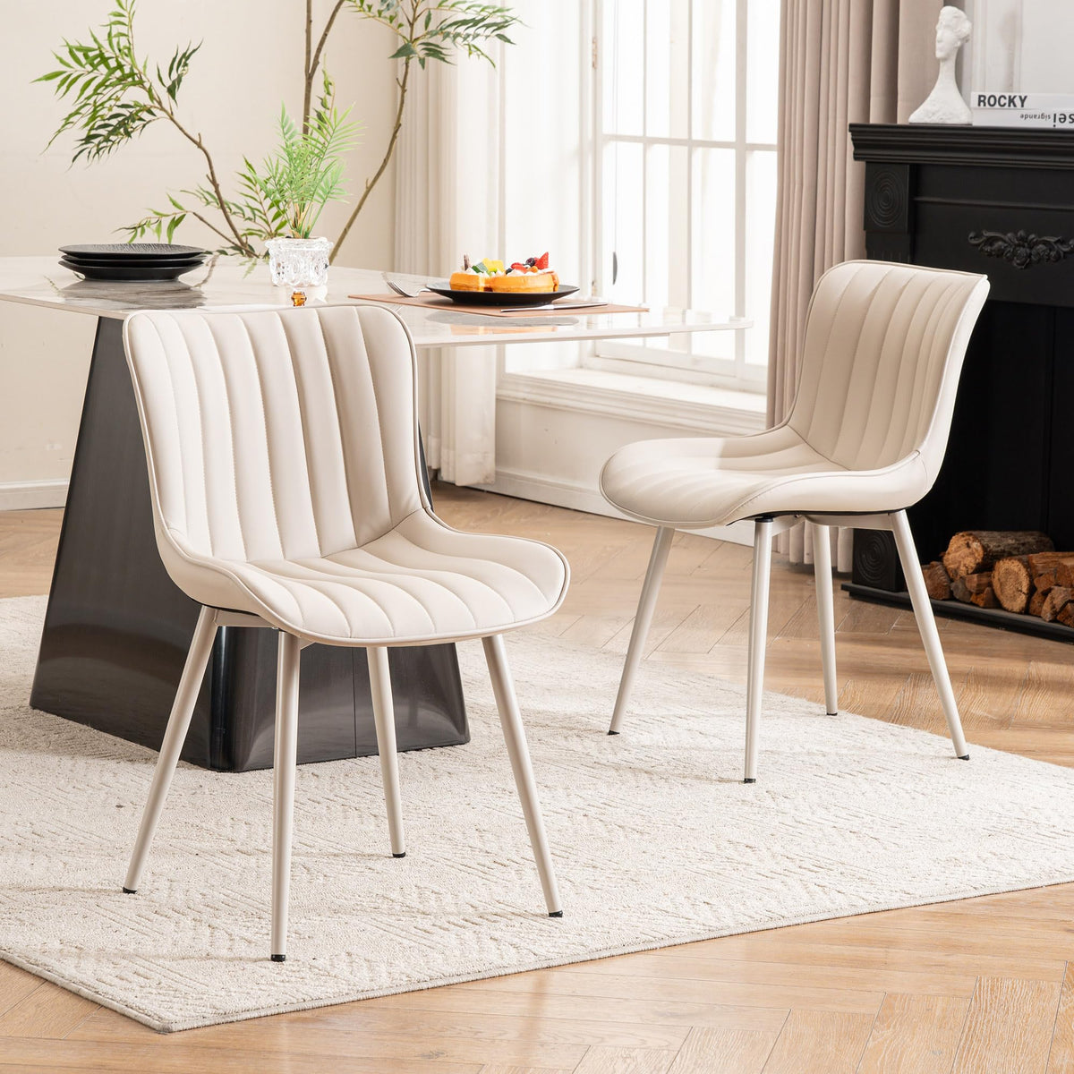YOUNUOKE Dining Chairs Set of 2 Mid-Century Modern Kitchen Chairs Khaki