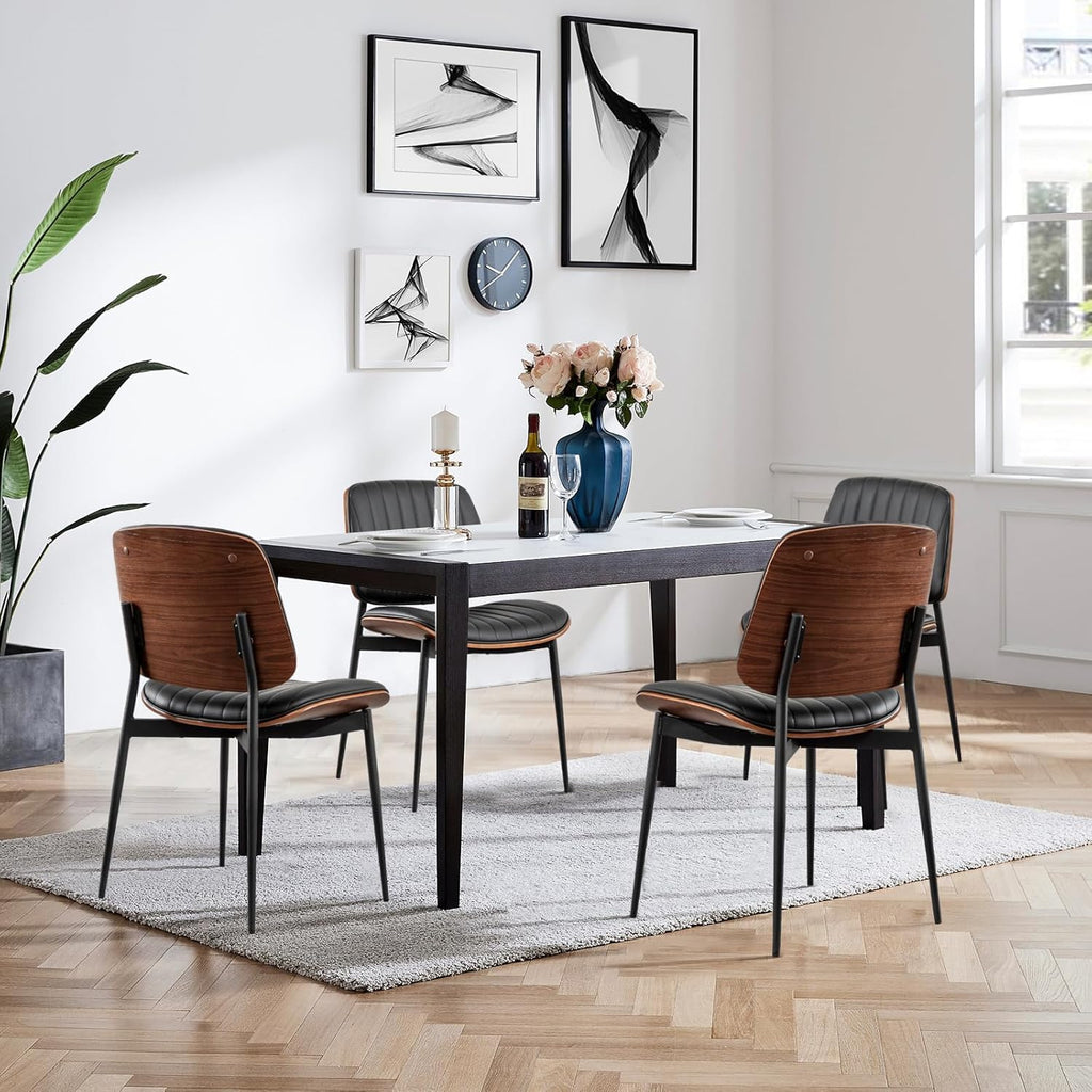 LUNLING Dining Chairs Set of 2 Mid Century Modern Retro Green Velvet Kitchen Chairs with Walnut Bentwood Upholstered Seat Metal Legs Adjustable Foot for Kitchen Dining Room Chairs(Green Fabric)