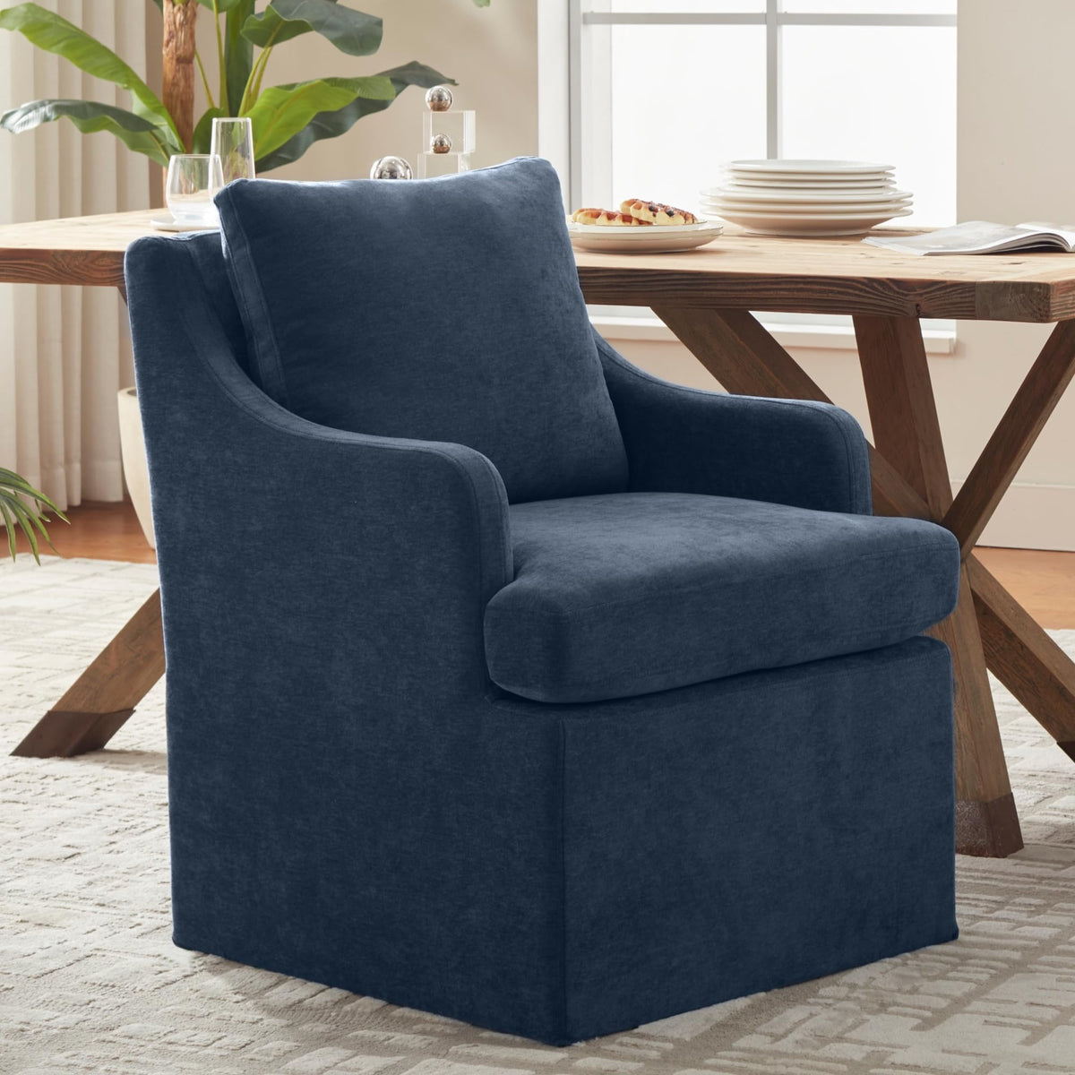 VKNOW Upholstered Dining Chairs Set of 2, Dining Room Chairs with Casters