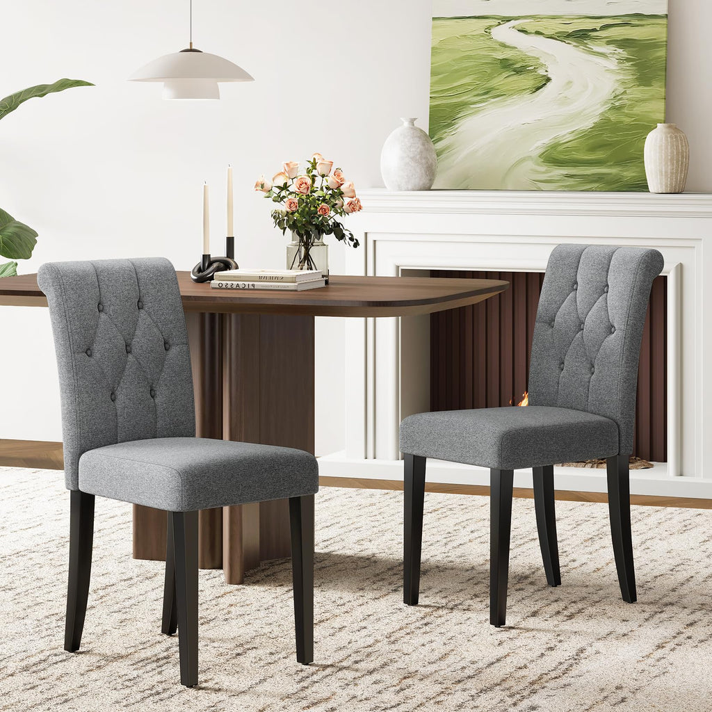 Welzona Upholstered Dining Chairs Set of 4, Button Tufted Parsons Dining Chair with Solid Wood Legs, Modern Fabric Side Chair for Dining Room/Kitchen/Restaurant/Hotel- Black