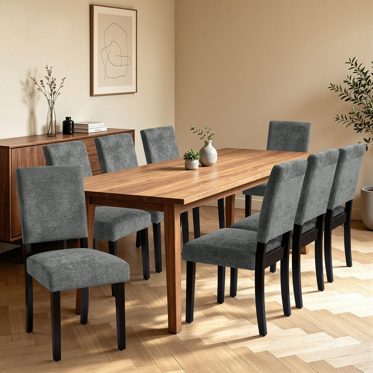 CHUN YI Dining Chairs Set of 4, Upholstered Dining Room Chairs, Modern Farmhouse Parsons Chairs with Solid Wood Legs & Fabric Padded Seat for Kitchen/Living Room/Restaurant, Beige