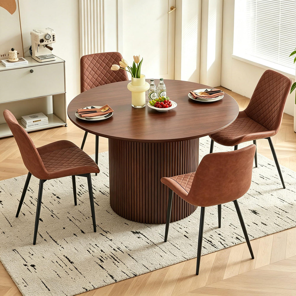 PU Leather Dining Chairs Set of 4, Modern Armless Dining Room Chairs, Comfy Upholstered Kitchen Chairs with Backrest, Black Metal Legs for Living Room, Dinning Room, Beige