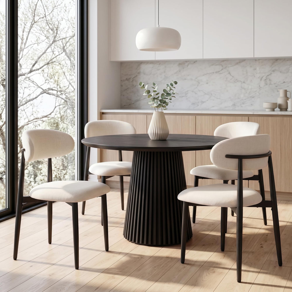 UVV Dining Chairs Set of 4, Metal Kitchen Chairs with Modern Fabric Upholstered for Dining Room, Beige