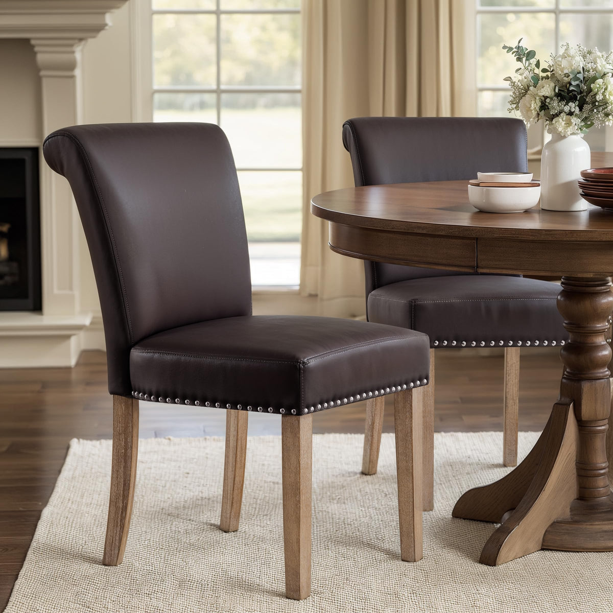 CHUN YI Dining Chairs Set of 4, Faux Leather Dining Room Chairs, Upholstered Modern Kitchen Parsons Chairs for Dining Room with Sturdy Wood Legs, Black (Only Chair)