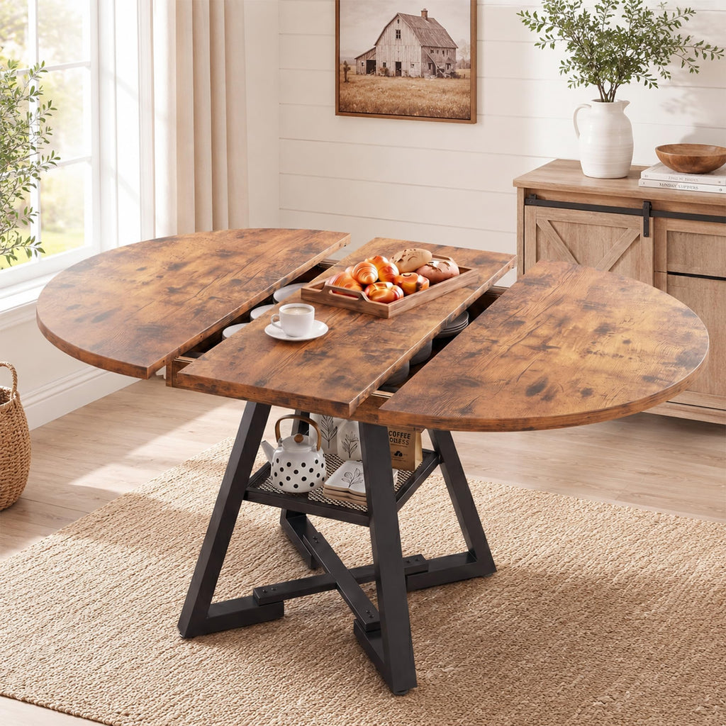 Jocoevol Extendable Round Dining Table for 4-8, Round to Oval Dining Table with Open Storage Shelf, Space Saving Expandable Kitchen Table, Modern Design for Apartments & Dining Rooms,Grey