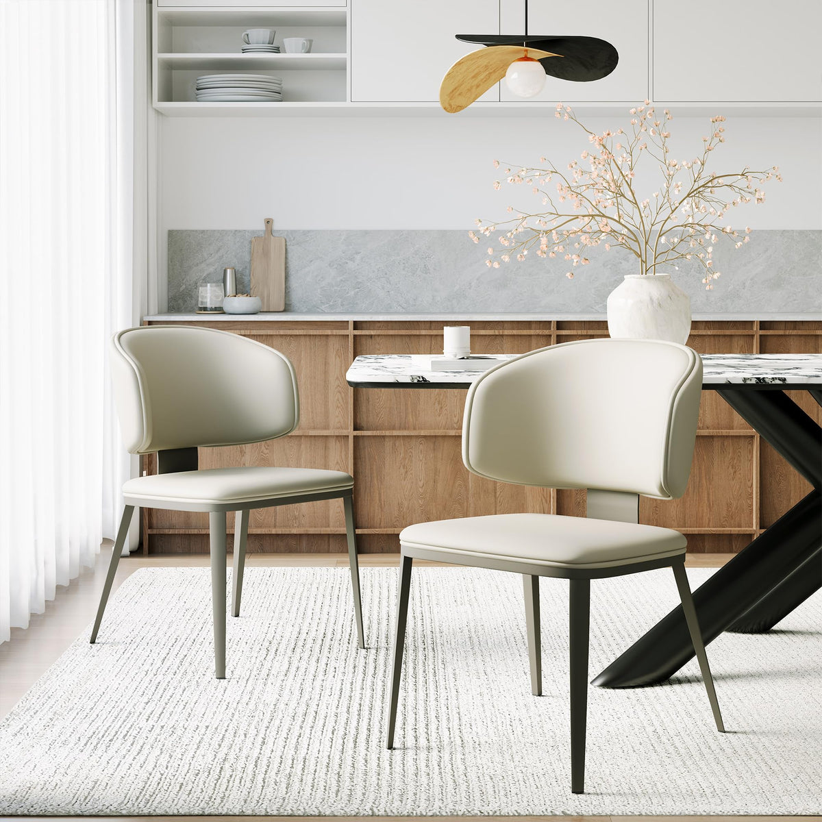 Dining Chairs Set of 4 Faux Leather Dining Chairs, Milk Coffee