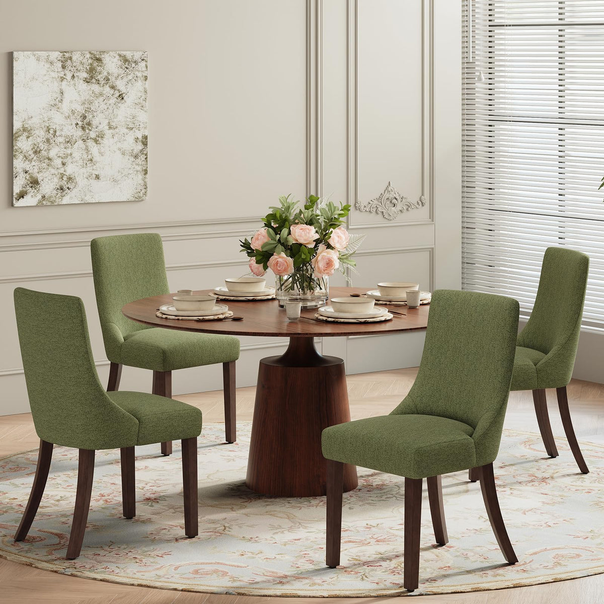 MALOL Wooden Dining Chairs Set of 6, Upholstered Kitchen & Dining Room Chairs with Solid Wood Legs Curved Backrest Farmhouse Accent Chair for Dining/Kitchen/Living Room, Camel
