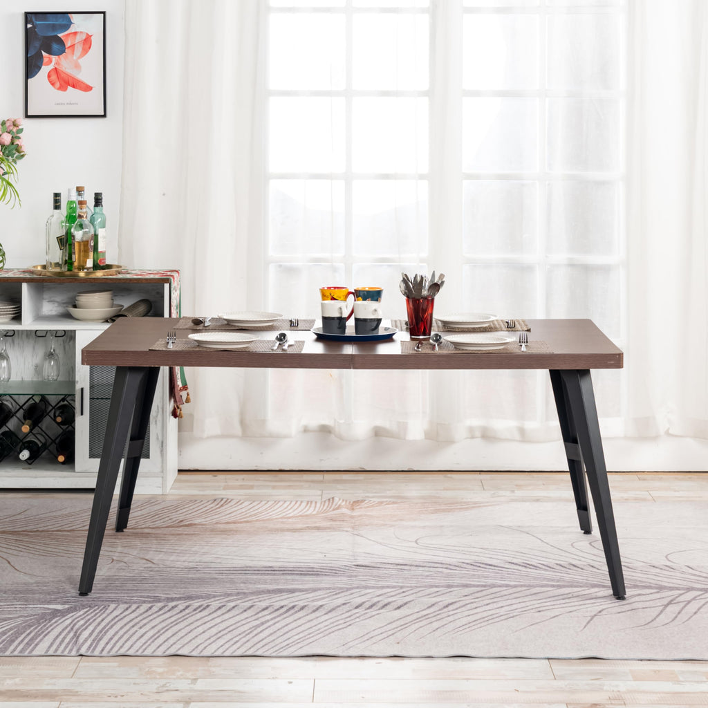 Homy Casa 63-Inch Dining Table Rectangular Kitchen Table for 4-6, Dining Room Table with Wooden Top and Metal Legs, White Marble