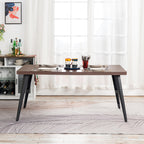 Homy Casa 63-Inch Dining Table Rectangular Kitchen Table for 4-6, Dining Room Table with Wooden Top and Metal Legs, White Marble