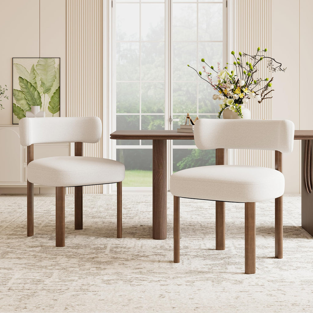 Wooden Dining Chairs Set of 2, Upholstered Kitchen Chairs with Solid Wood Legs, Mid Century Dining Room Chair with Ergonomic Curved Backrest for Kitchen Dining Vanity, Green