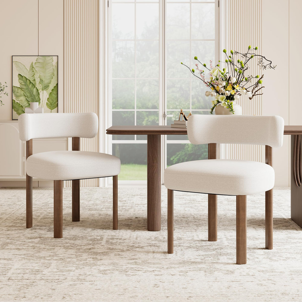 Wooden Dining Chairs Set of 2, Upholstered Kitchen Chairs with Solid Wood Legs, Mid Century Dining Room Chair with Ergonomic Curved Backrest for Kitchen Dining Vanity, Green