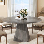 ONBRILL 47 Inch Round Dining Table for 4-6,Square Pedestal Base,Oak