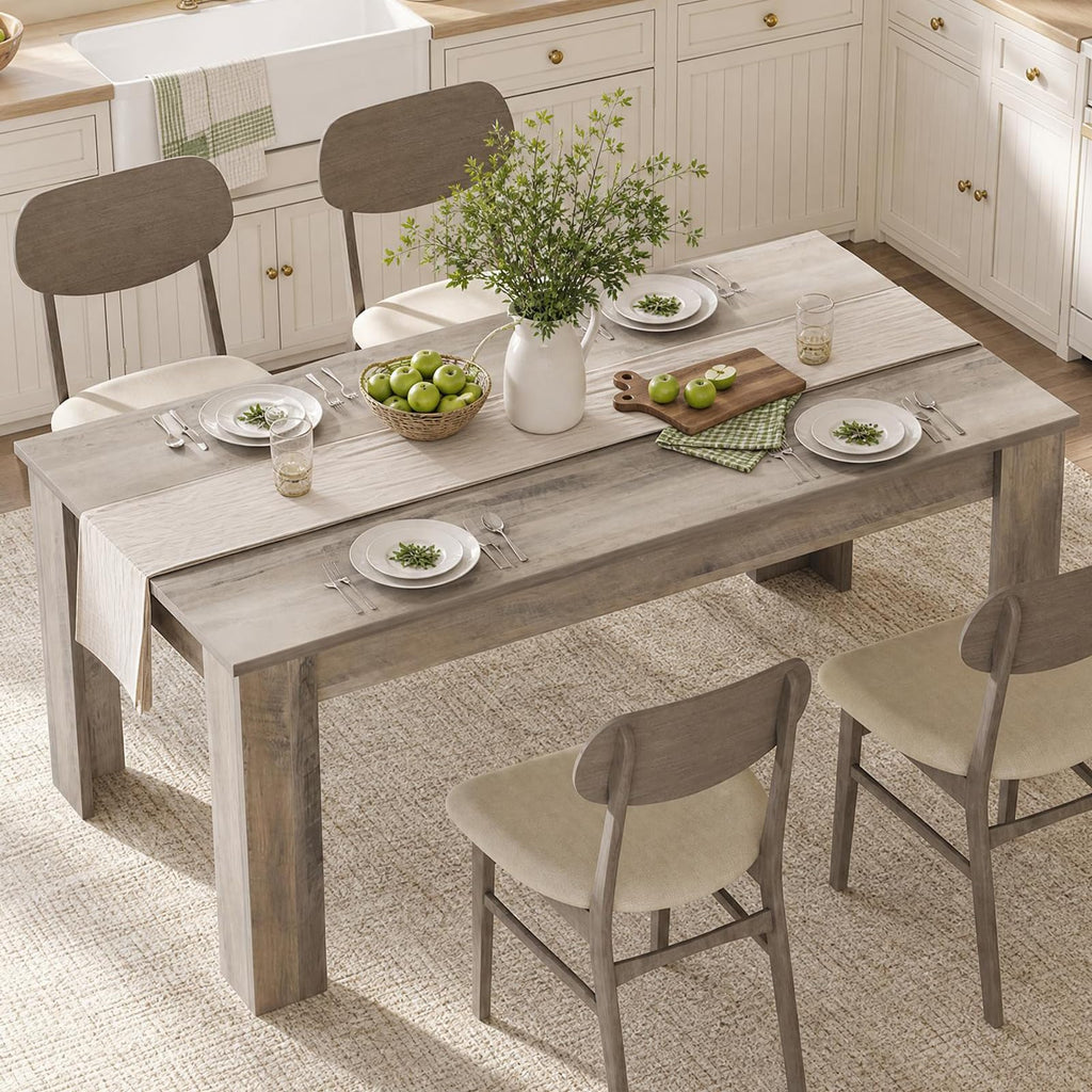 CABIHOME 71" Long Dining Table for 6-8, Rectangular Farmhouse Kitchen Dining Room Table w/Wider H Legs & Large Wooden Tabletop, Sturdy Frame, Wood Strip Base, for Apartment, Kitchen, Dining, Walnut