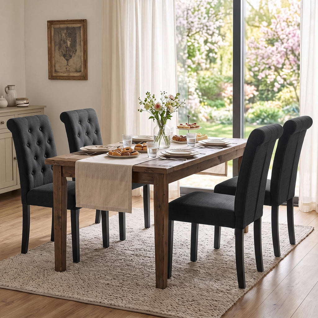 LSSPAID Dining Chairs Set of 6, Modern Armless Parsons Side Chairs, Upholstered Button-Tufted PU Leather Dining Kitchen Chairs with Solid Wood Legs, Brown