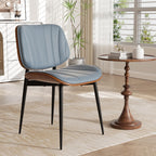 Dining Chairs Set of 2, Mid Century Modern Dining Room Chair, Upholstered Faux Leather Kitchen Chairs with Walnut Bentwood Back and Metal Legs for Kitchen Dining Room Living Room, Black