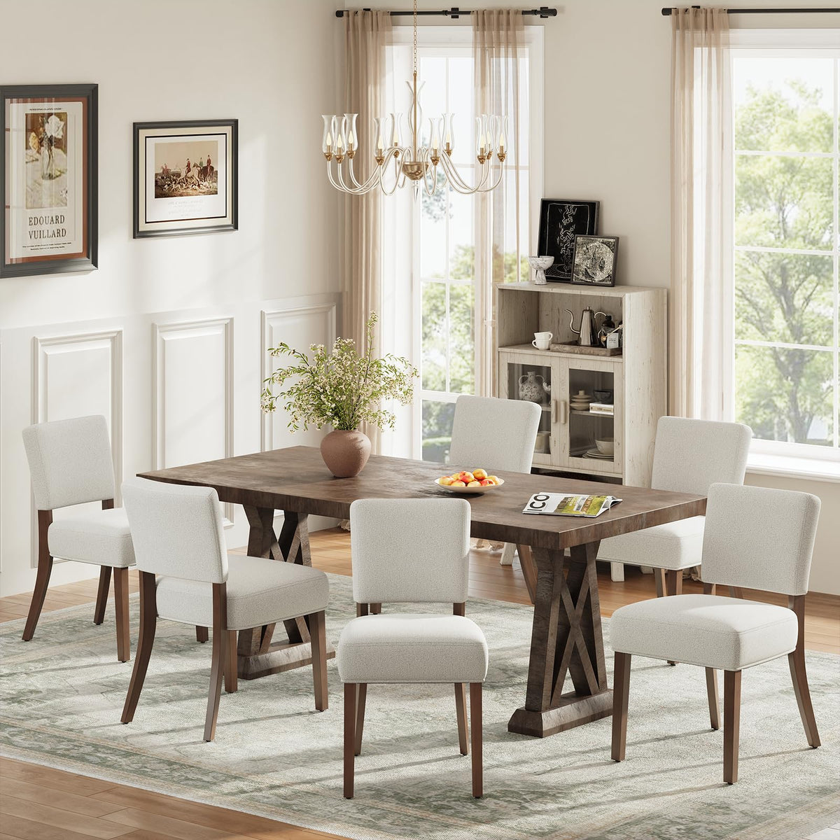 COLAMY Mid Century Modern Dining Chairs Set of 4, Upholstered Kitchen Chairs with Back, Farmhouse Fabric Side Dining Room Chairs with Wood Legs for Dining Room Kitchen Restaurant, Brown