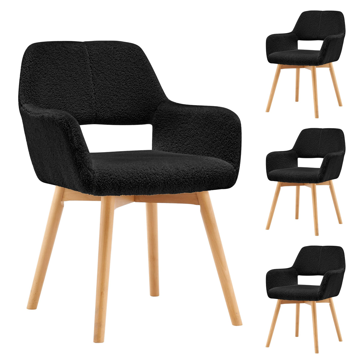 Mid Century Modern Dining Chairs Set of 2 & 4 & 6 Comfy Accent Chair Upholstered Kitchen Dining Living Room Chairs for Bedrooms Waiting Room Home Arm Desk Chair No Wheels (Wool White, 2)