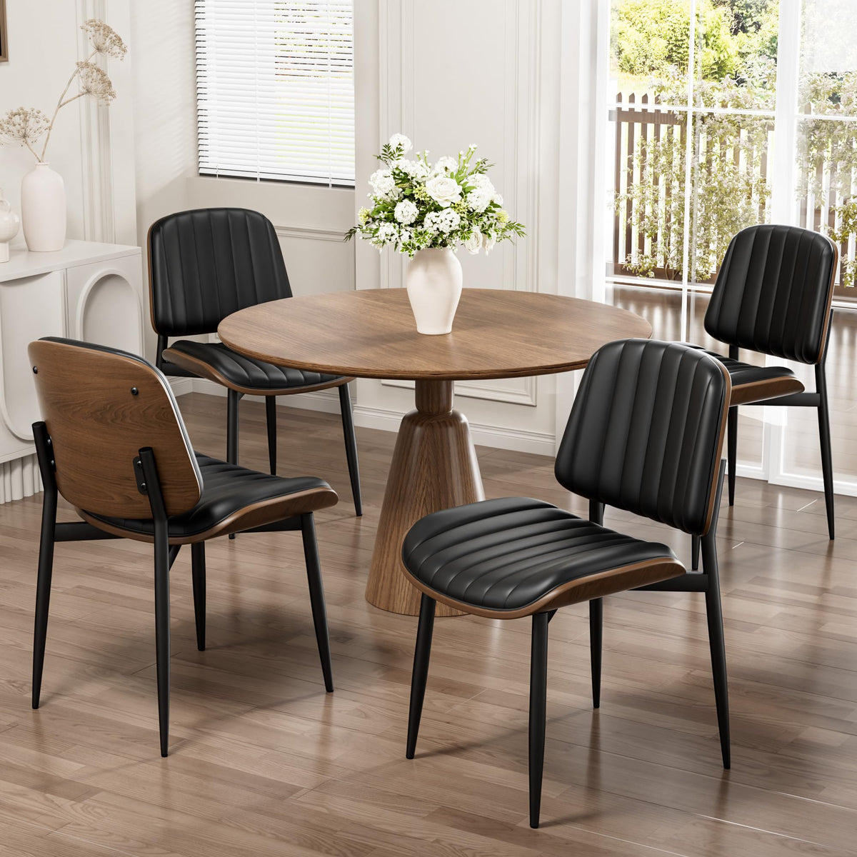 REONEY Dining Chairs Set of 2, Mid-Century Modern Kitchen Chairs, Black