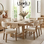 HNY Mid Century Modern Dining Chairs Set of 4, Upholstered Linen Kitchen & Dining Room Chairs with Ergonomic Curved Backrest, Solid Wood Legs, Farmhouse Accent Chair for Home, Apartment, Beige