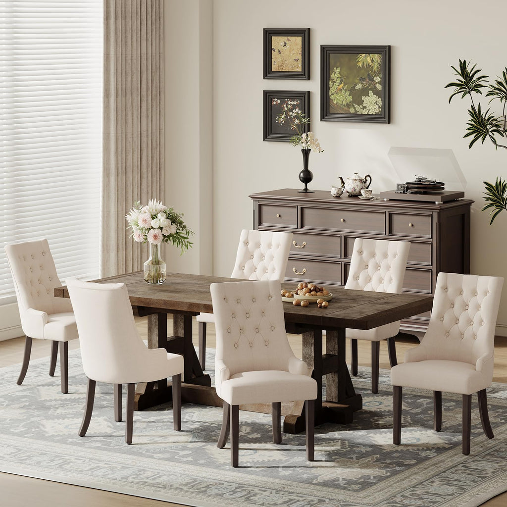 COLAMY Wingback Upholstered Dining Chairs Set of 4, Fabric Side Dining Room Chairs with Tufted Button, Living Room Chairs for Home Kitchen Resturant- Beige