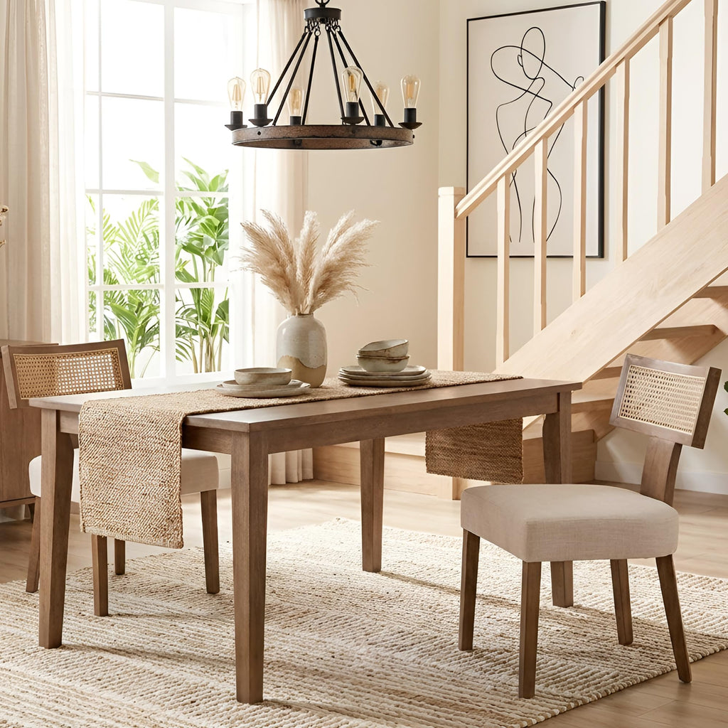 HNY Mid Century Modern Dining Chairs Set of 4, Upholstered Linen Kitchen & Dining Room Chairs with Ergonomic Curved Backrest, Solid Wood Legs, Farmhouse Accent Chair for Home, Apartment, Beige