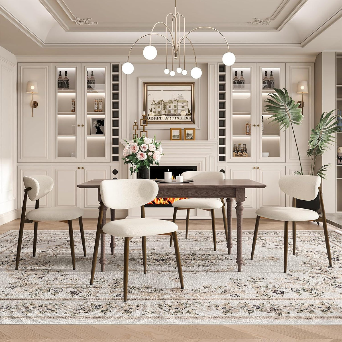 MALOL Dining Chairs Set of 4, Curved Back Kitchen Room Chairs with Metal Legs and Anti Slip Pads, Upholstered Dining Chair for Home and Restaurant, Beige