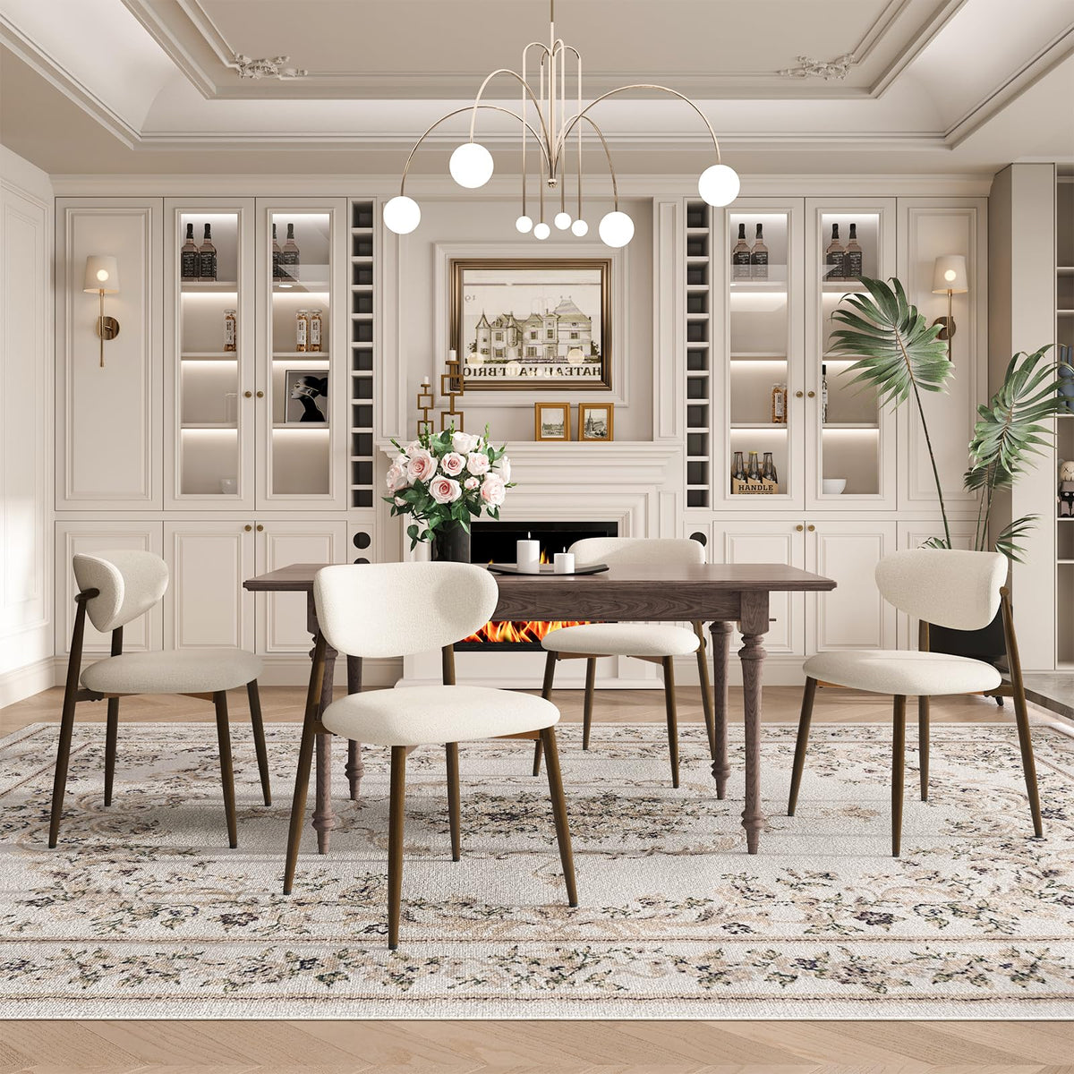 MALOL Dining Chairs Set of 4, Curved Back Kitchen Room Chairs with Metal Legs and Anti Slip Pads, Upholstered Dining Chair for Home and Restaurant, Beige