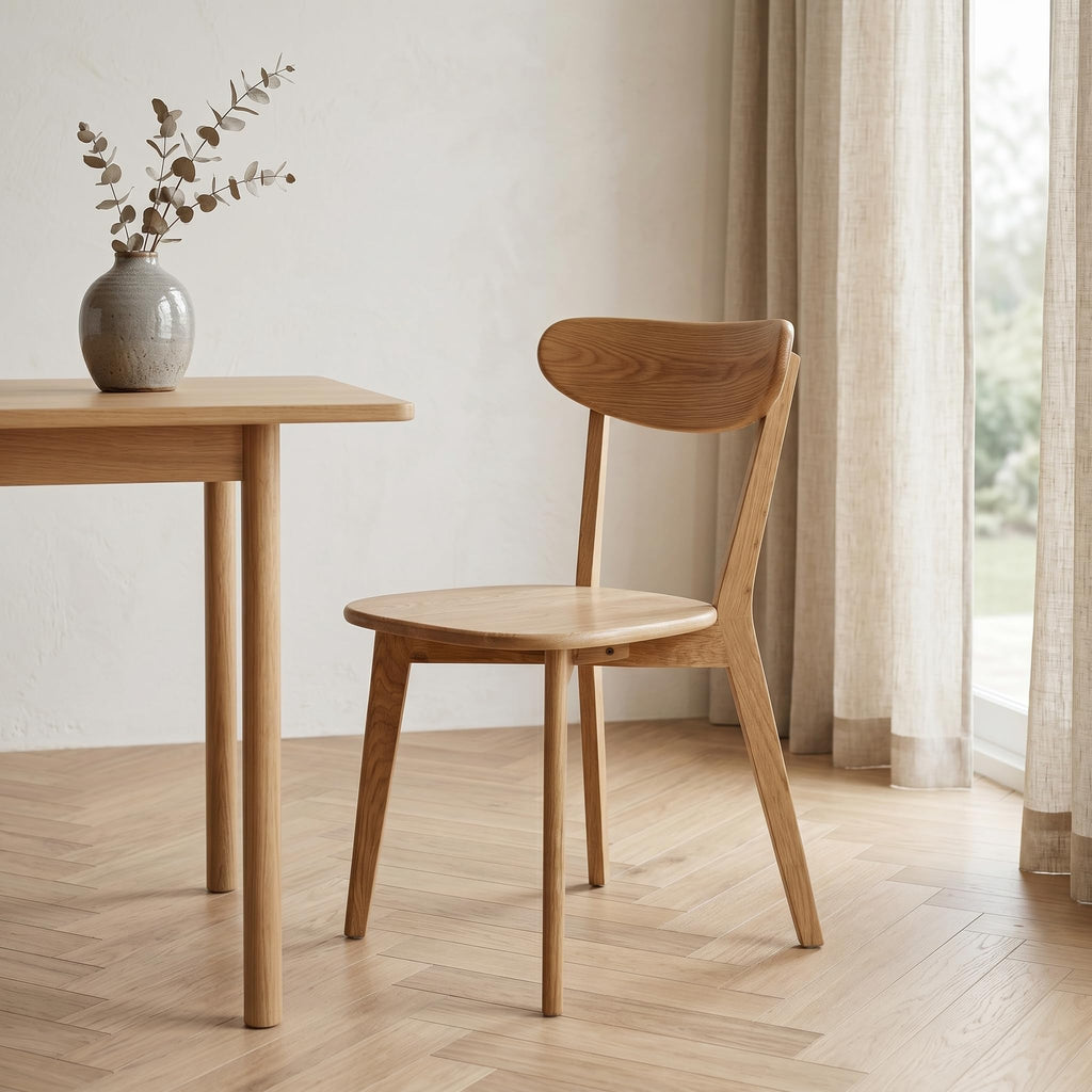 100% Solid Oak Dining Chairs Set of 4, Mid-Century Modern Dining Room Chairs, Wooden Kitchen Chairs with Curved Backrest, Walnut Brown Finish, Sillas de Comedor (4 Chairs)